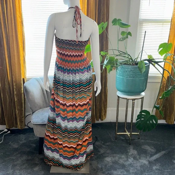 Magic Strapless Chevron Maxi Dress in Orange, Teal, Black, White - Picture 8 of 14